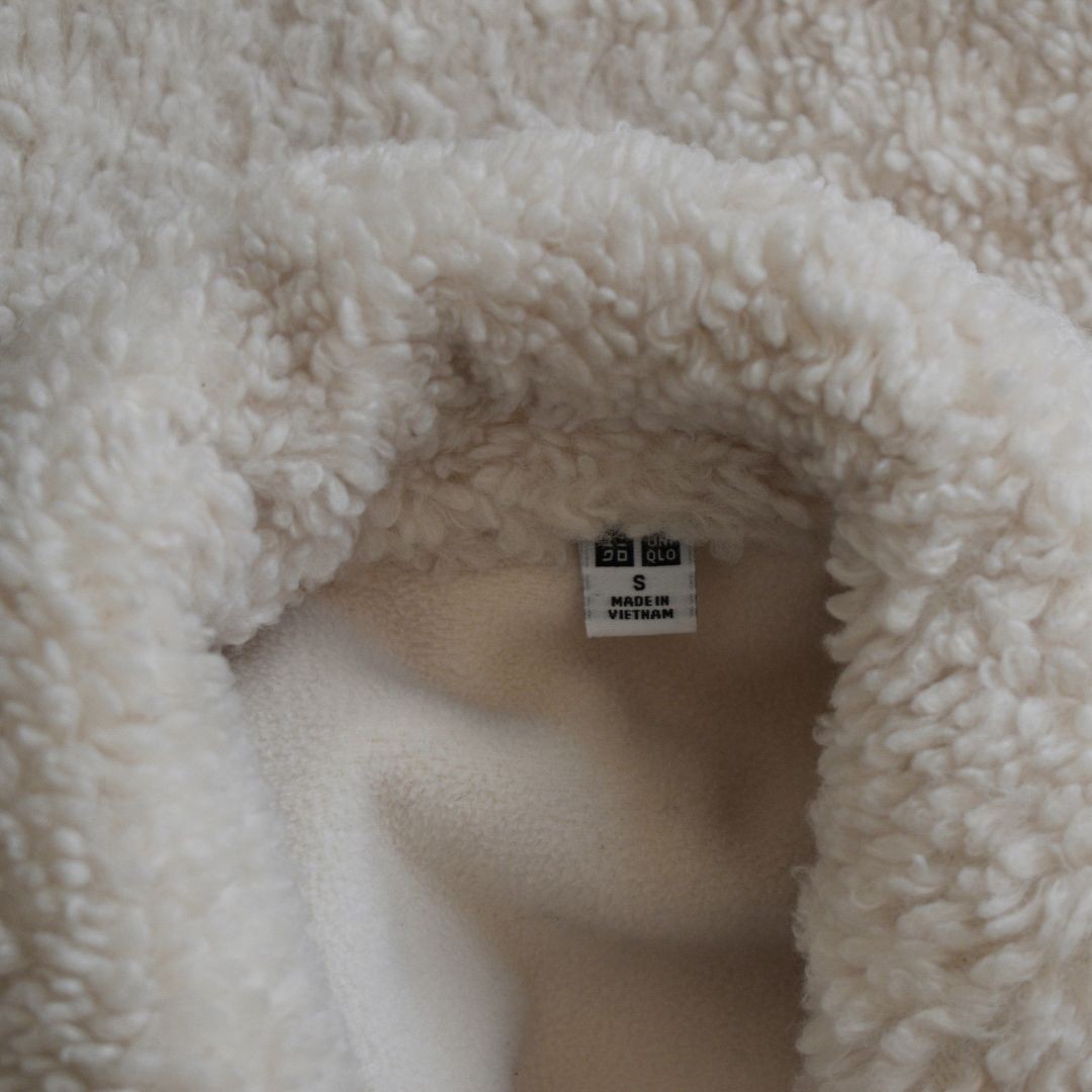 UNIQLO Women's Cream Teddy Coat Size S thumbnail 5