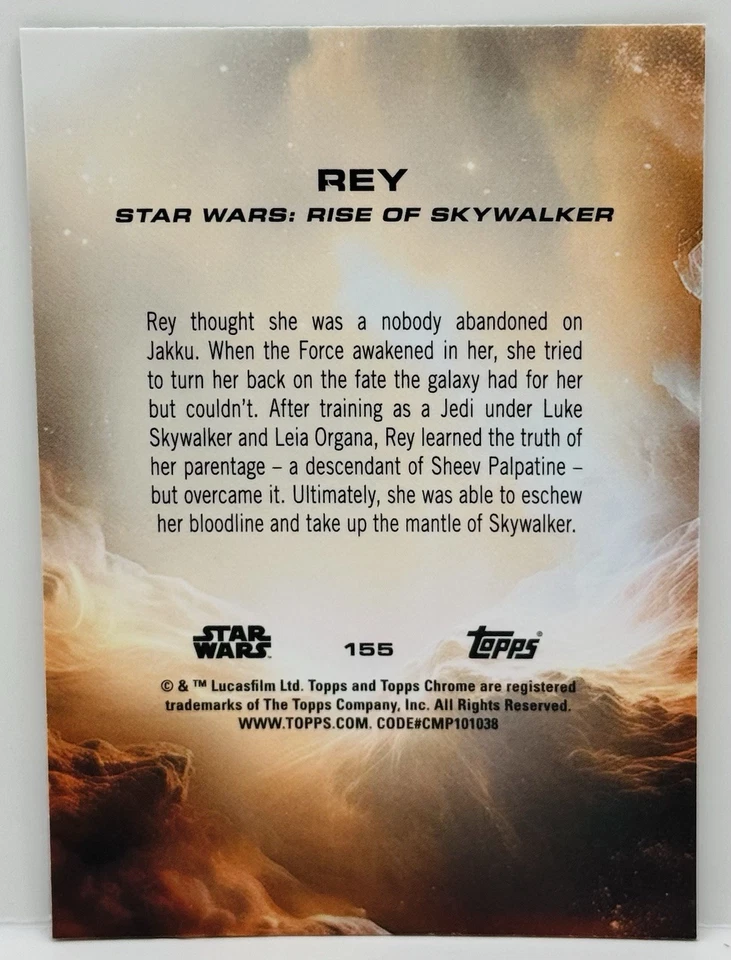 Rey 2025 Topps Chrome Star Wars Raywave Refractor Card-#155 Rise Of Skywalker - Image 2 of 2