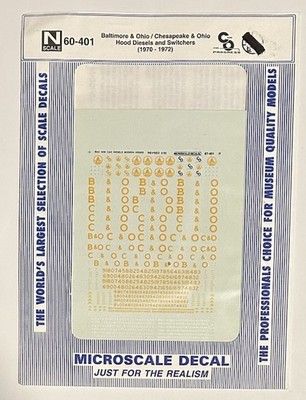 MICROSCALE N DECAL-B&O / C&O HOOD UNITS & SWITCHERS-YELLOW GOTHIC LETT   #60-401