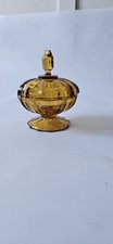 Vintage Art Deco Amber Glass Powder Jar Large Dresser Box lidded