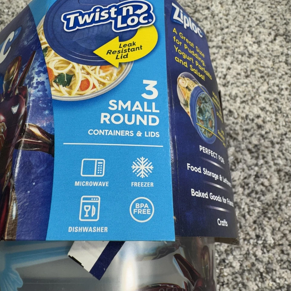 Pequeños contenedores redondos Ziploc Twist n Loc Marvel Avengers Infinity War 2 paquetes N Foto 3 de 4