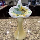 Vintage Fenton Art Pulpit Vase Glass- sunflower print 11” H