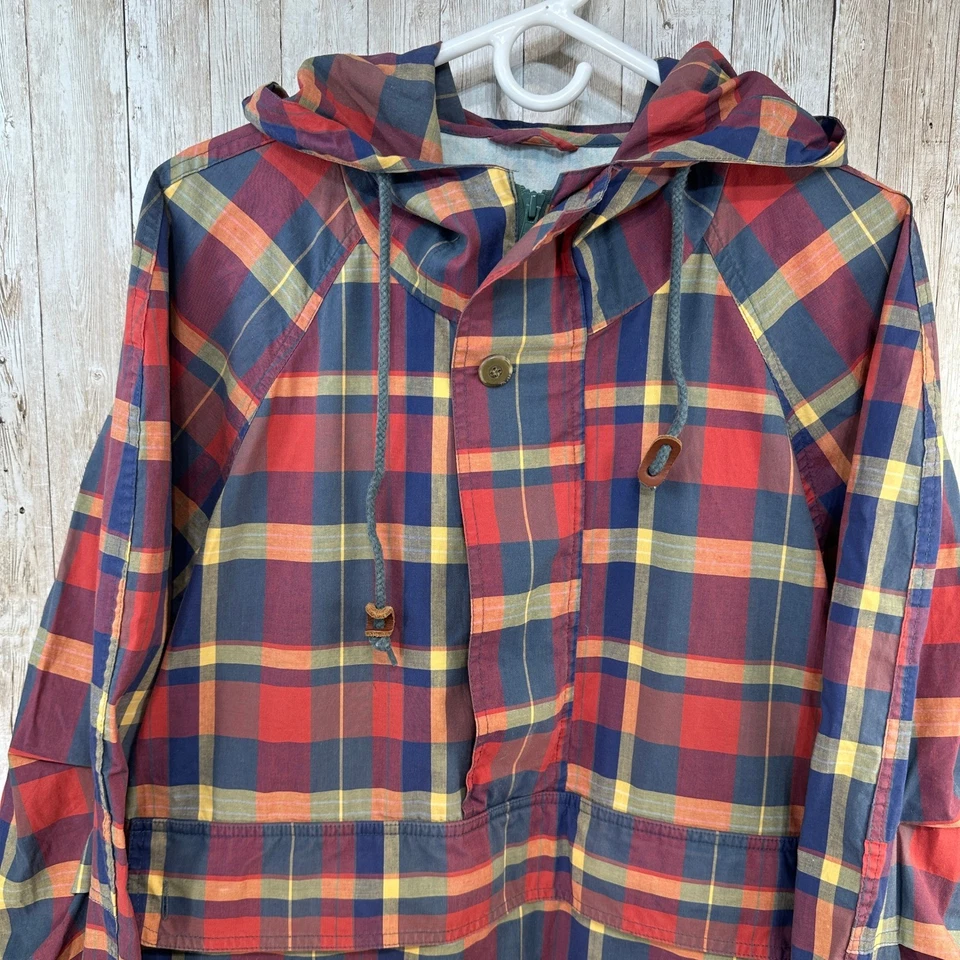 Chaqueta anorak con capucha a cuadros GAP para hombre XL pulóver multicolor faltan pocos botones Foto 2 de 4