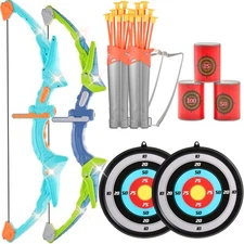 Kids Bow and Arrow Set LED Light Up Archery Kit 2 Pack 20 Arrows 2 Targets