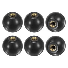 6Pcs Threaded Ball Knobs, M6 25mm Dia. Thermoset Phenolic Brass Handle Black 