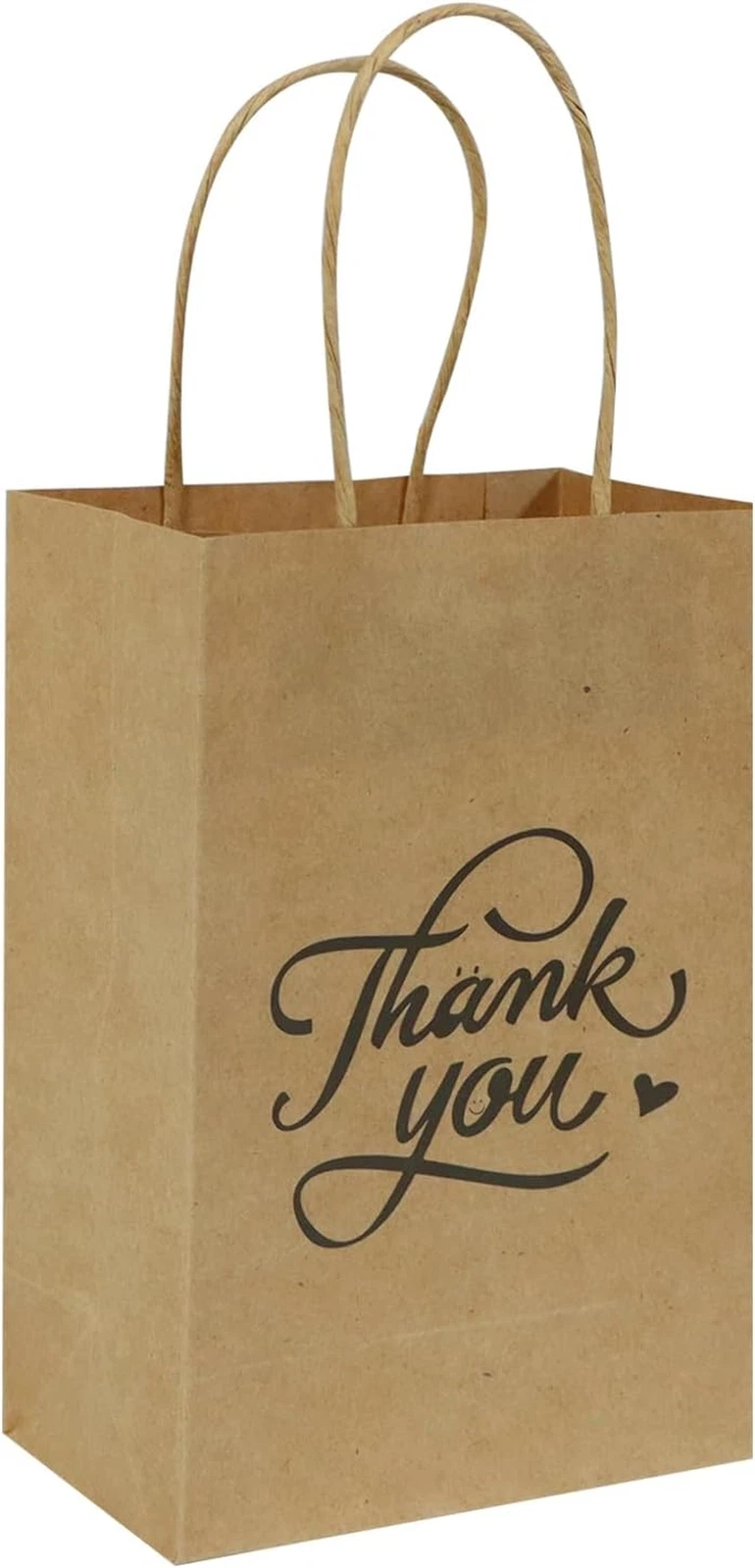 50 Pack 5.25X3.25X8 Inch Small Brown Paper Gift Bags with Handles Bulk, Kraft Pa