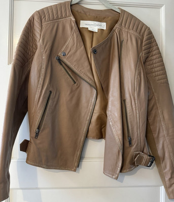 Treasure & Bond Women s Beige Quilted Biker Jacket Zipped Pockets Belted M