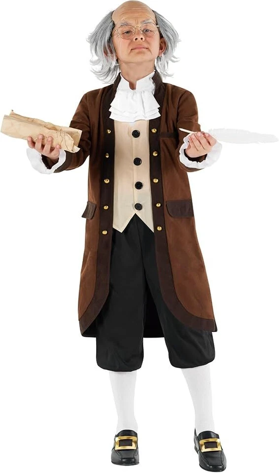 Disfraz de Benjamin Ben Franklin para niños traje del día de los presidentes coloniales S - XL Foto 3 de 4