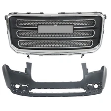 Plastic For 2013-2016 GMC Acadia Front Bumper Grille+Front Upper Bumper Cover