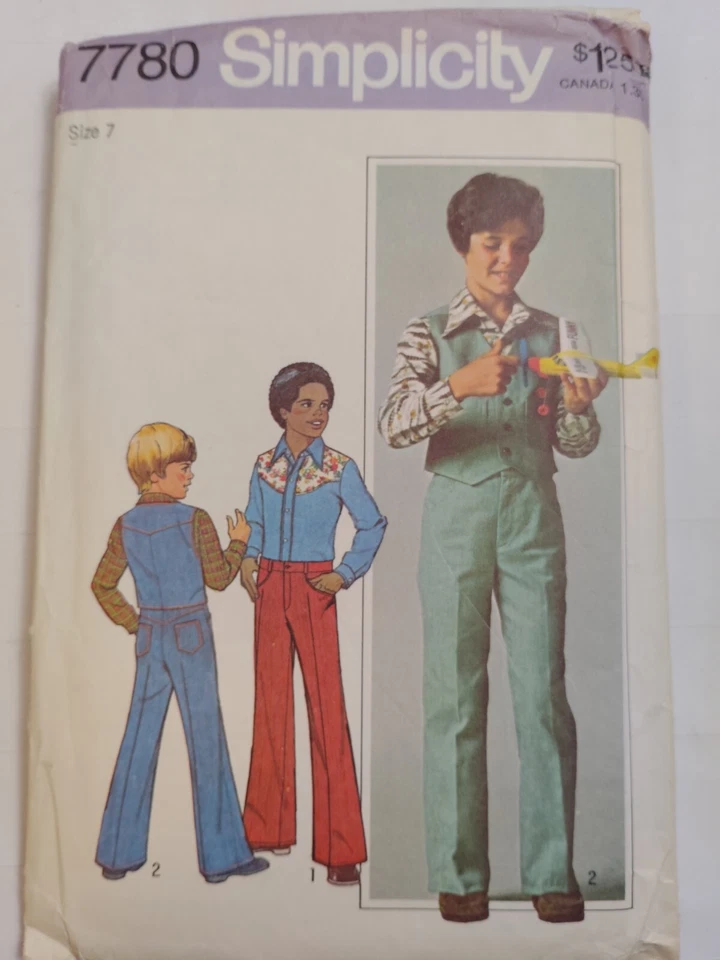 Pants Jeans Vest Shirt Boys 7 Simplicity 7780 Sewing Pattern VTG Western Rodeo - Image 2 of 4