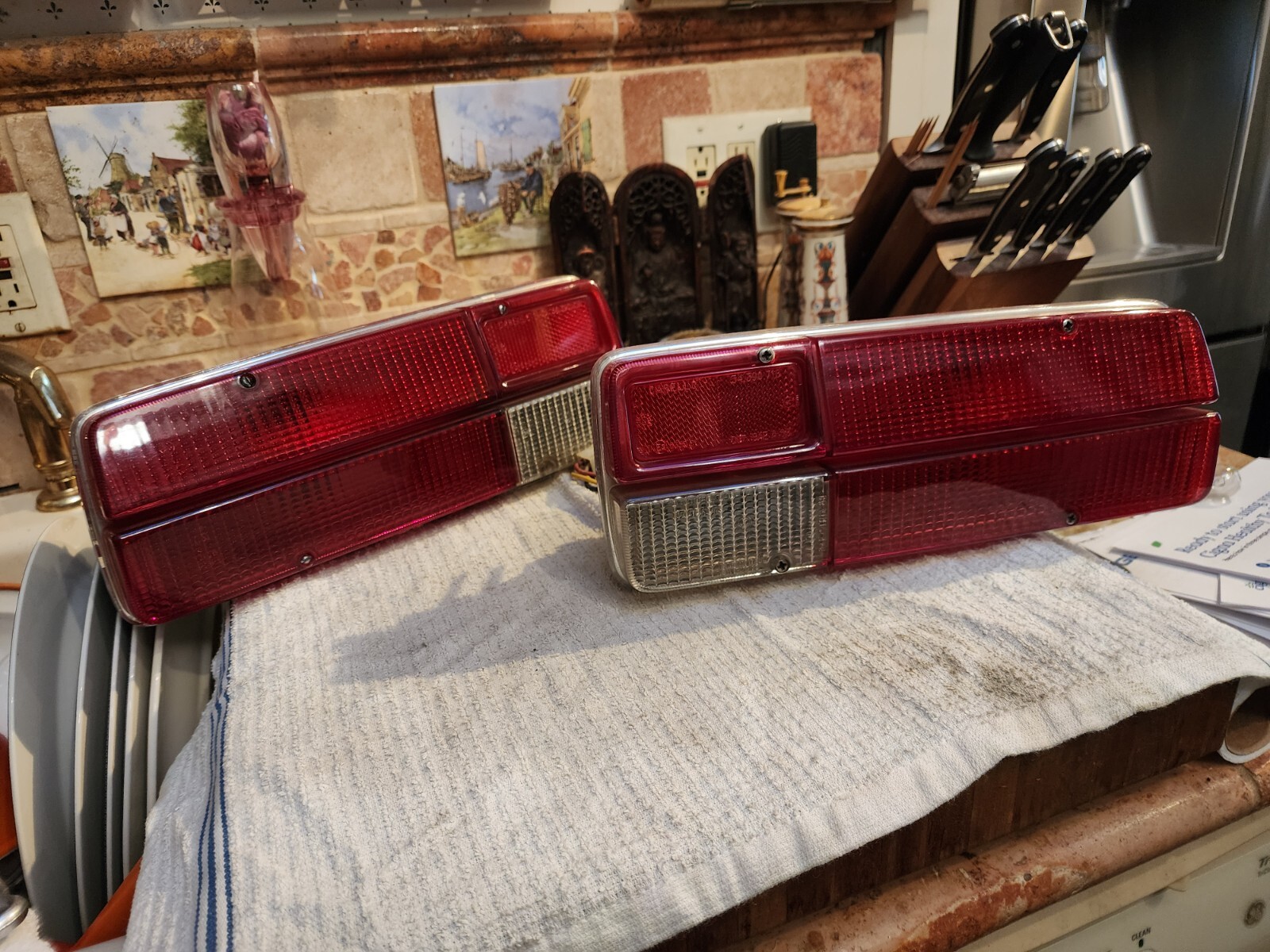 Tail lights assembly and lens,pair, Lamborghini Espada, De Tomaso, Fiat 124, etc
