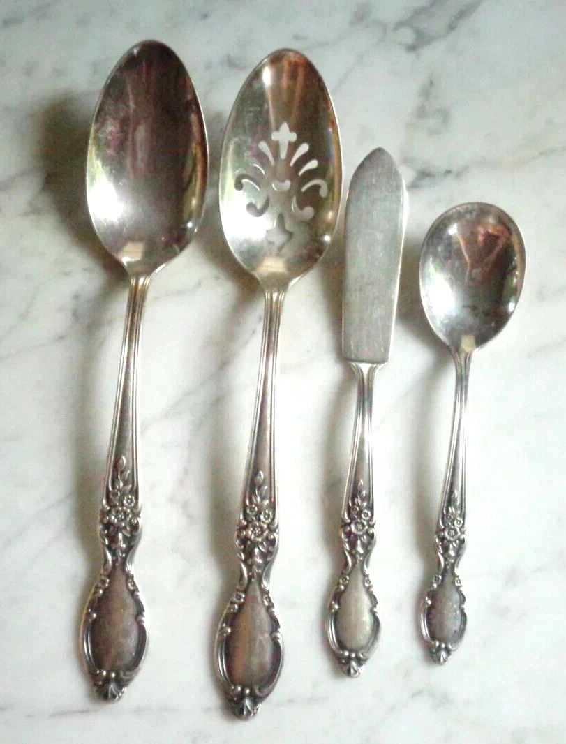 Victorian Rose Wm Rogers &Son IS Silver Serving Spoons Sugar Spoon Master Butter