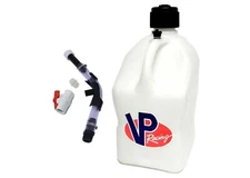 VP Racing White Square 5 Gallon Fuel Jugs + Hose, Hose Bender, and Ball Valve