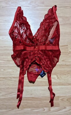 Lovehoney Lingerie Red Bustier Set One Size 4-12 Lace Tiger Lily Thong Sexy Gift