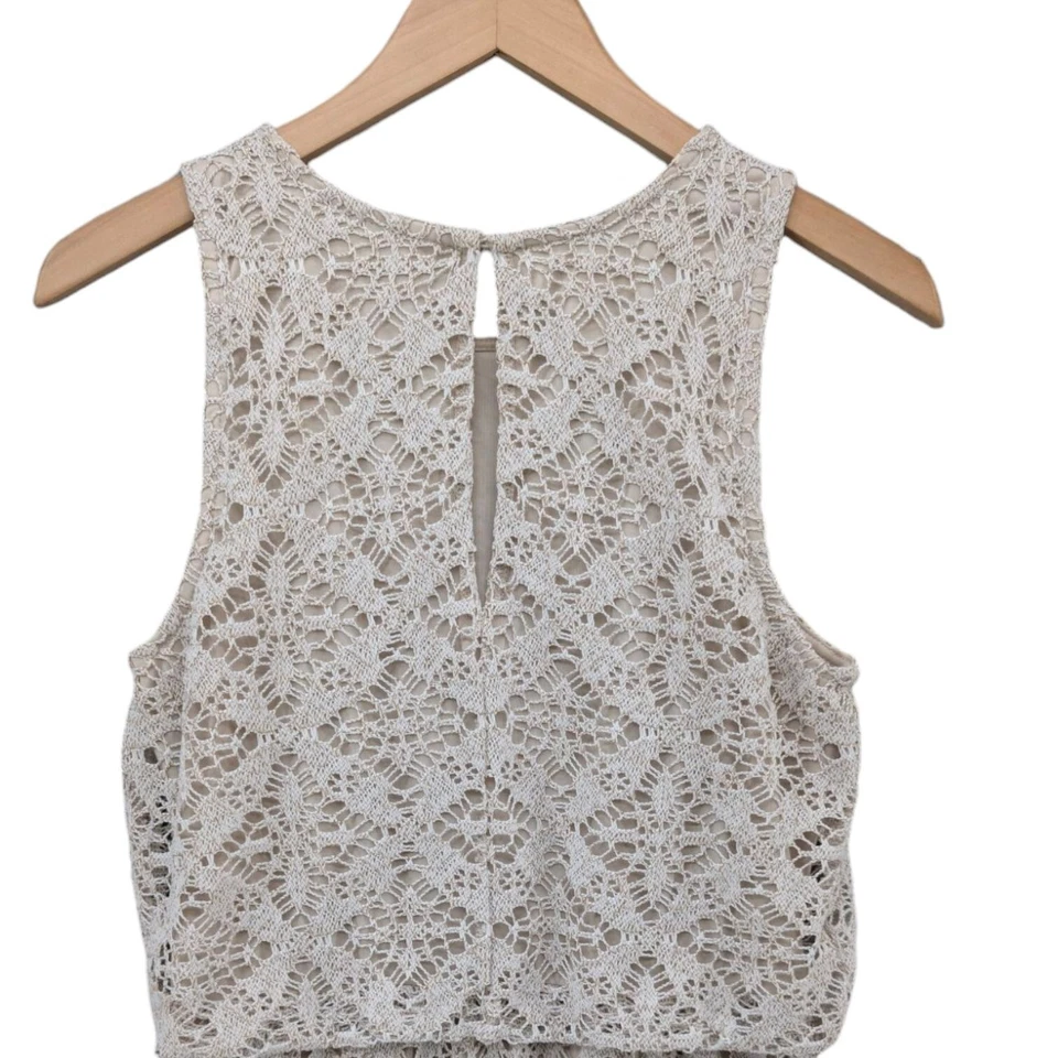 Maxi Vestido Blusa London Times Crochet Avena Beige Sin Mangas Forrado Talla 8 Foto 4 de 4
