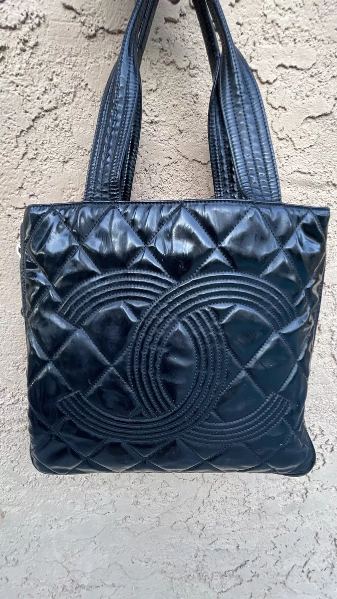 chanel patent leather quilted handbag tote