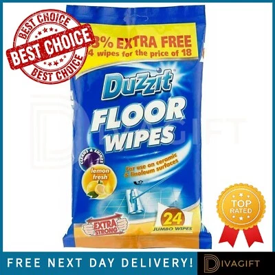 DUZZIT FLOOR WIPES LEMON SCENT CERAMIC LINOLEUM LAMINATE WET MOP CLEANING REFILL 24PK