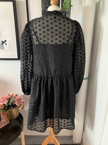 BNWT H&M Black sheer polkadot spotty loose babydoll oversized skater dress - Picture 7 of 10