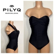 New. Pilyq black bandeau multi-way swimsuit with tummy control