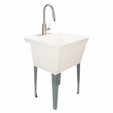 Tehila Utility Sink with High-Arc Stainless Finish Pull-Down Faucet 19 Gallon -