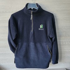 Maui Hawaii Vintage Embroidered 1/4 Zip Pullover Navy Fleece USA Made Size M