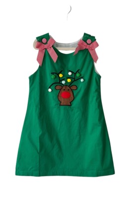 NWT Lil Cactus Green Pom Pom Reindeer Jumper Christmas Holiday Dress Size 5