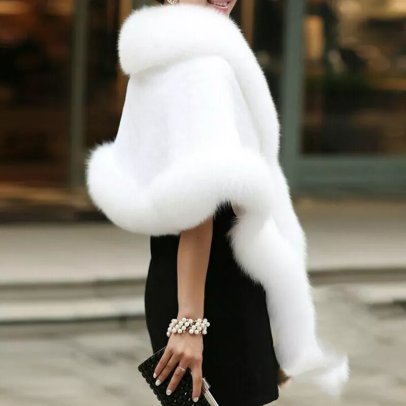 Faux Fur Long Shawl Stole Wrap Fluffy Furry Scarf Cape Coat Warm Bridal  Wedding | eBay