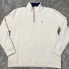 Tommy Hilfiger Men's Size 2XL Cream Light Beige 1/4 Zip Long Sleeve Sweater Logo