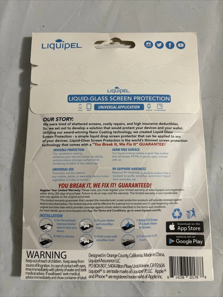 Protección Pantalla Vidrio Líquido Liquido Liquipel Aplicación Universal Todos los Teléfonos Tabletas Foto 2 de 2