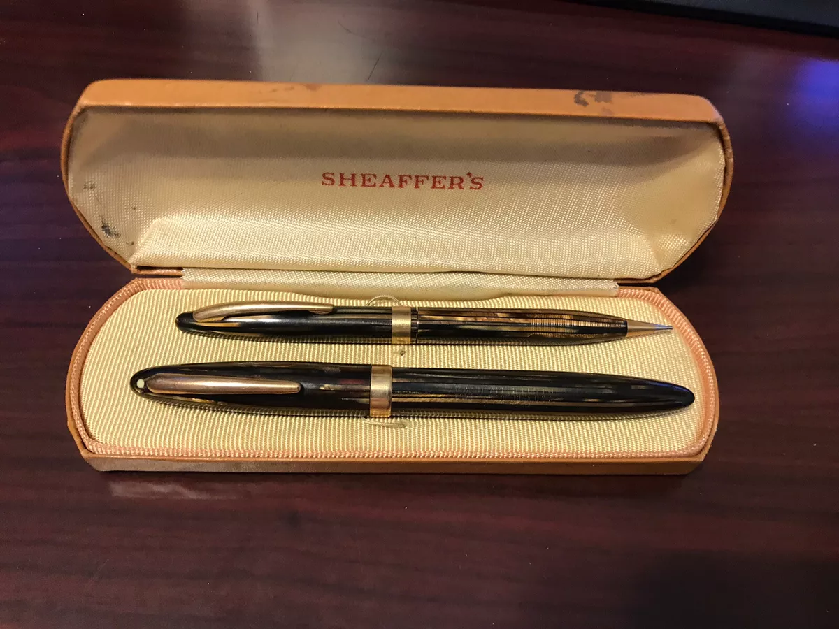 Vintage Sheaffer s Pen Pencil Set In Case Lifetime 14K Nib White