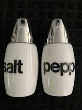 Vtg Milk Glass Corning Ware Salt & Pepper Shaker Set Corningware Black & White