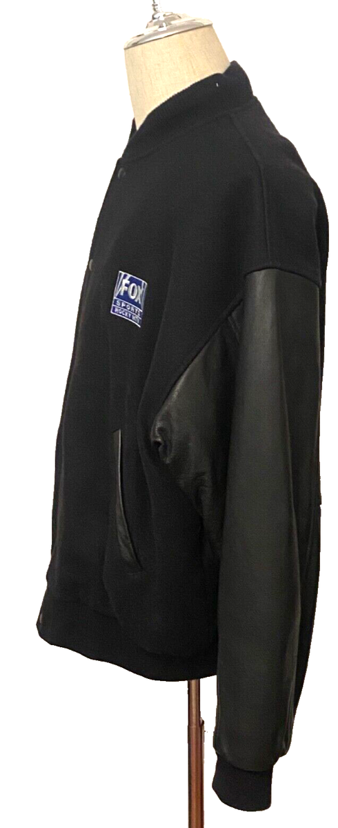 Vtg LAMASZ Wool Bomber Jacket Men's XL Black Leather Fox Sports TV