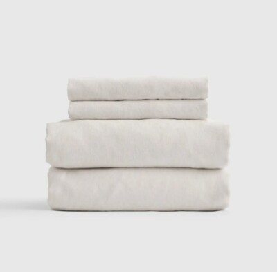 NWOT QUINCE EUROPEAN LINEN FLAT, FITTED 2 PILLOWCASES SAND KING SHEET SET FLAX