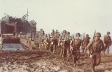 WW2 Picture Photo Italy 1943 LST-1 landing troops onto a beach  2057