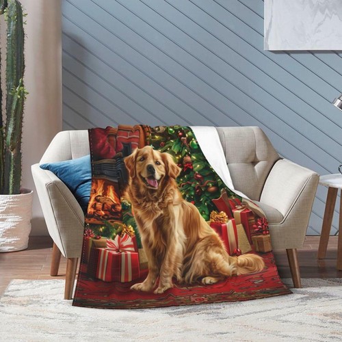 Christmas Fireplace Dog Soft Throw Blanket Christmas Fireplace Dog Blanket Fl... - Picture 5 of 6