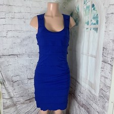 Calvin Klein Women's Bodycon Dress Size Medium Blue Stretch Ruffles