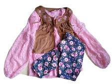 New Wonder Nation Pink Lace Top Brown Vest  Floral Leggin 3 Pc Set Size M 7/8 