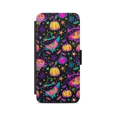 Halloween Pumpkin Cat Spider Pattern Flip Wallet Phone Case For Samsung Models