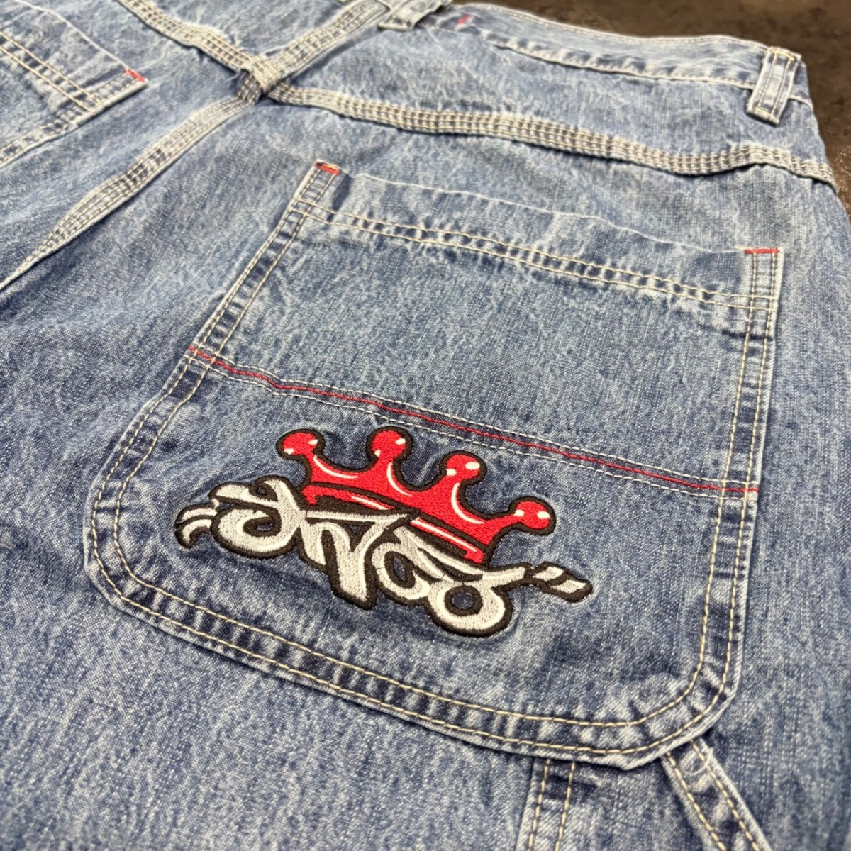 h*a様 JNCO Jeans バギーショーツ 34 Vintage JNCO Jeans Men 34 Baggy Denim Shorts Light Wash Crown Logo