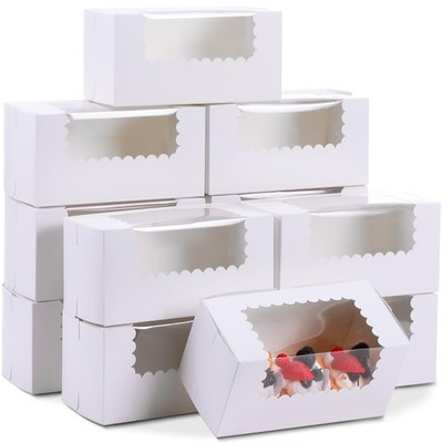 White Bakery Pastry Boxes With Window Pumpkin Donut Cake Container 40 PCS