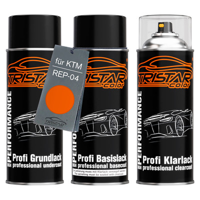 Motorradlack Spraydosen Set für KTM REP 04 Orange Grund Basislack Klarlack