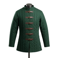 Medieval Quilted Gambeson Jacket Padded Armor Doublet with Leather Buckles.