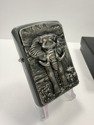 ORIGINAL Zippo Feuerzeug ELEPHANT 3D Heavy Plate Emblem Flat Grey Finish 2021 NEU