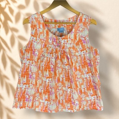 Classic Elements Blouse Women PL Petite Orange Geometric Sleeveless Wide Strap