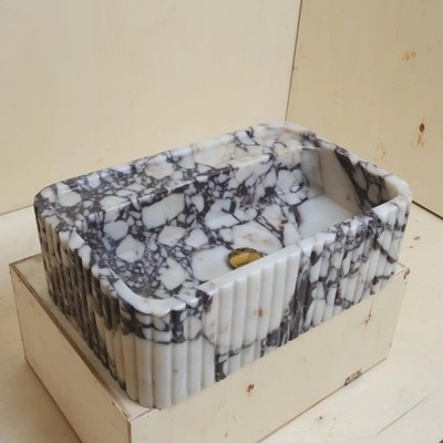 Calacatta Viola Marble Sink | Ribbed on Three Sides | 24 x 16 x 6 Inches