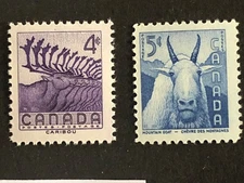 Canada Stamp 1956, Caribou and Mountain Goat, Scott # 360-361 Mint NH Lot 56A3M1