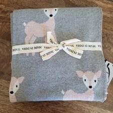 Made in India Baby Infant Fawn Deer Bambi Pink Gray Throw Blanket