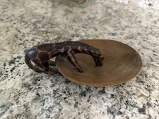 Giraffe Hand Carved Wood Bowl Giraffe Drinking Trinket Dish Art Piece Home Decor