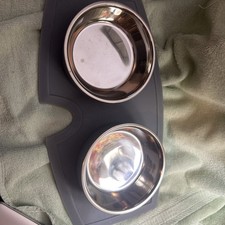 Two Stainless Steel Dog Bowls With Silicon Platform/Mat