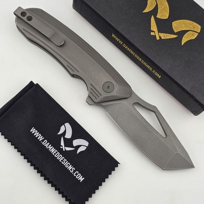 Damned Designs Banshee Folding Knife S35VN Stonewash Titanium Tanto Liner Lock